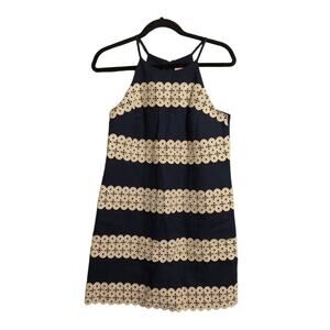 Lilly Pulitzer Annabelle Shift Dress Navy Blue Gold Trim Halter Neck Mini 4